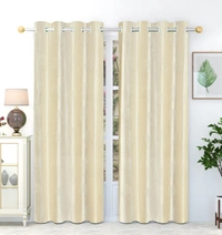 Panipat Textile Hub Polyester Eyelet  Cream Designer Punch Print curtains Pack of 2 - Window (4x5 Feet)