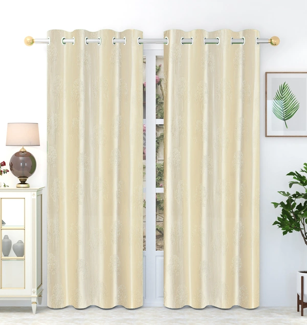 Panipat Textile Hub Polyester Eyelet  Cream Designer Punch Print curtains Pack of 2 - Window (4x5 Feet)