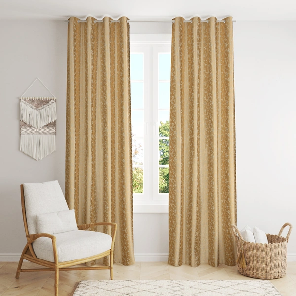 Panipat Textile Hub Polyester Eyelet Cream Designer Print curtains Pack of 2 - Door (4x7 Feet)