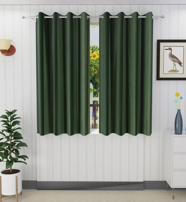 Panipat Textile Hub Polyester Eyelet Dark Green Solid Plain curtains Pack of 2 - Window (4x5 Feet)