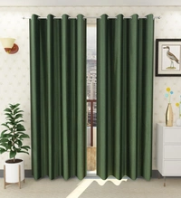 Panipat Textile Hub Polyester Eyelet Dark Green Solid Plain curtains Pack of 2 - Window (4x5 Feet)