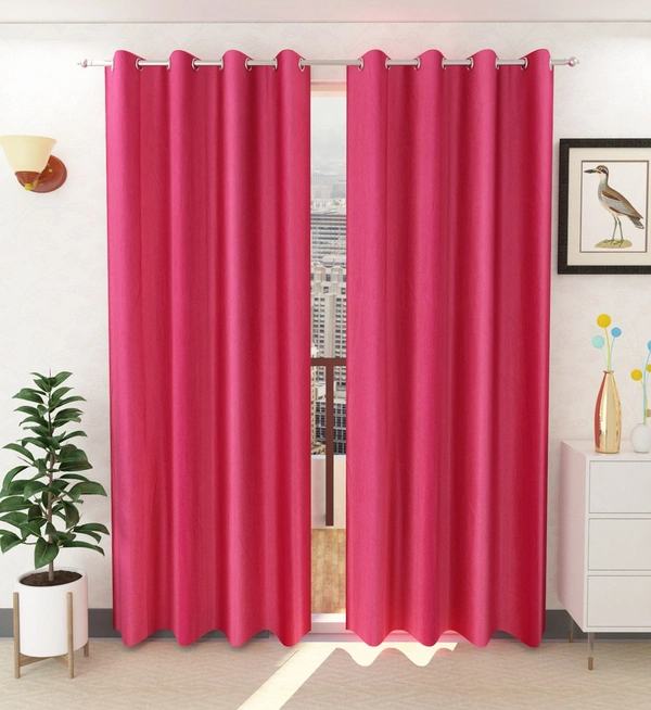 Panipat Textile Hub Polyester Eyelet Dark Pink Solid Plain curtains Pack of 2 - Window (4x5 Feet)