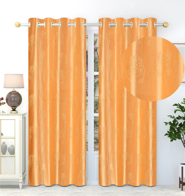 Panipat Textile Hub Polyester Eyelet  Gold Designer Punch Print curtains Pack of 2 - Window (4x5 Feet)
