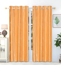 Panipat Textile Hub Polyester Eyelet  Gold Designer Punch Print curtains Pack of 2 - Window (4x5 Feet)