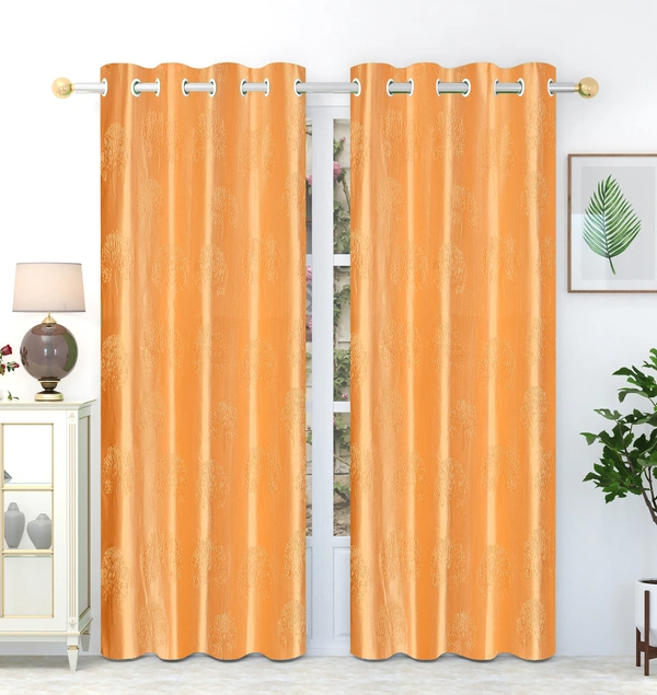 Panipat Textile Hub Polyester Eyelet  Gold Designer Punch Print curtains Pack of 2 - Window (4x5 Feet)