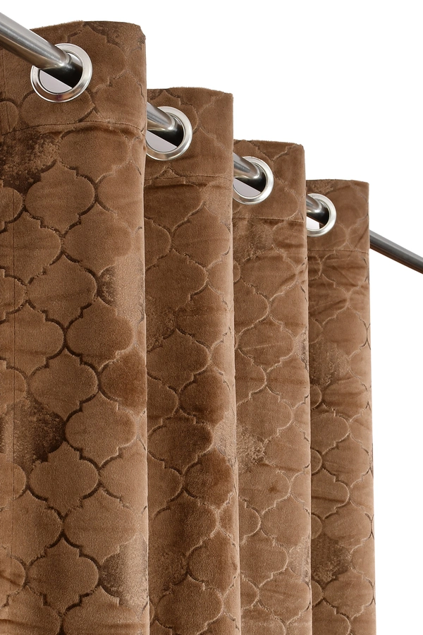 Panipat Textile Hub Polyester Eyelet Gold Designer Print Velvet Blackout curtains Pack of 2 - Window (4x5 Feet)