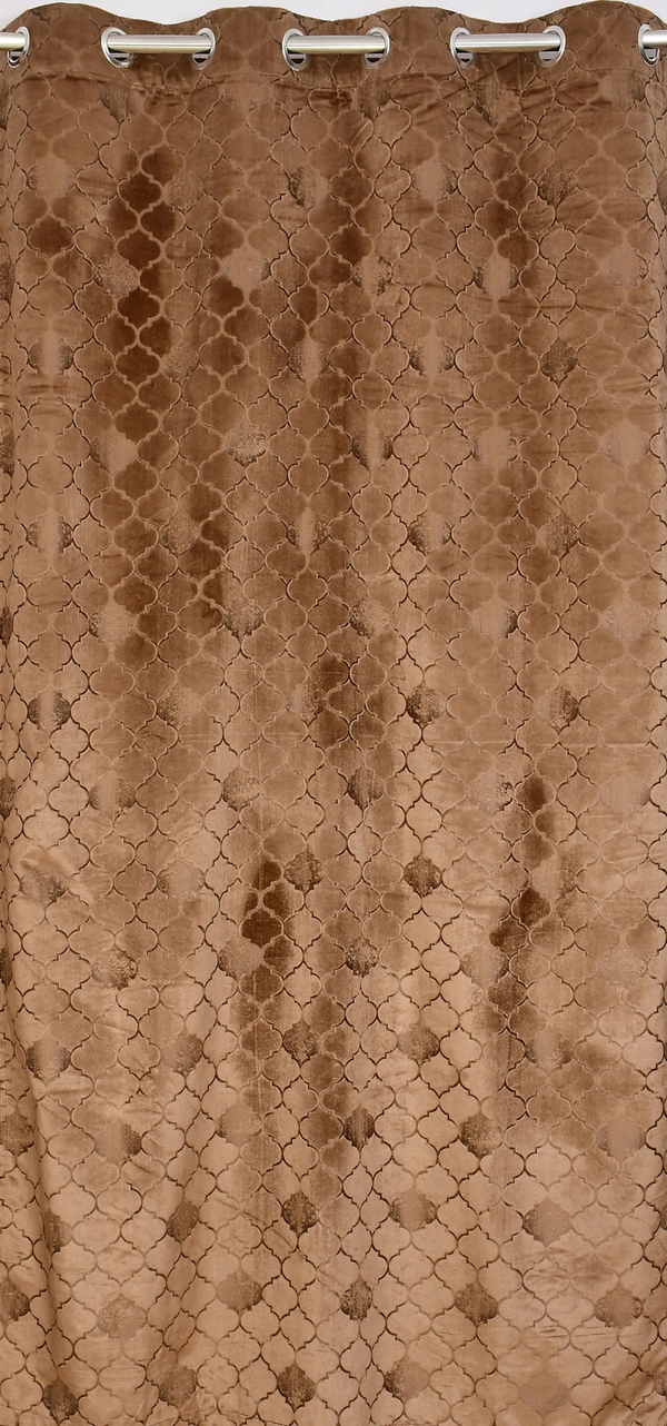 Panipat Textile Hub Polyester Eyelet Gold Designer Print Velvet Blackout curtains Pack of 2 - Window (4x5 Feet)