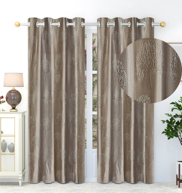 Panipat Textile Hub Polyester Eyelet  Gray Designer Punch Print curtains Pack of 2 - Window (4x5 Feet)