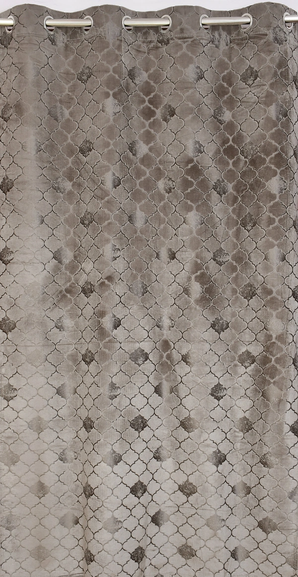 Panipat Textile Hub Polyester Eyelet Gray Designer Print Velvet Blackout curtains Pack of 2 - Window (4x5 Feet)