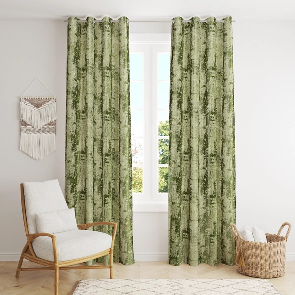 Panipat Textile Hub Polyester Eyelet Green Designer Print curtains Pack of 2 - Window (4x5 Feet)