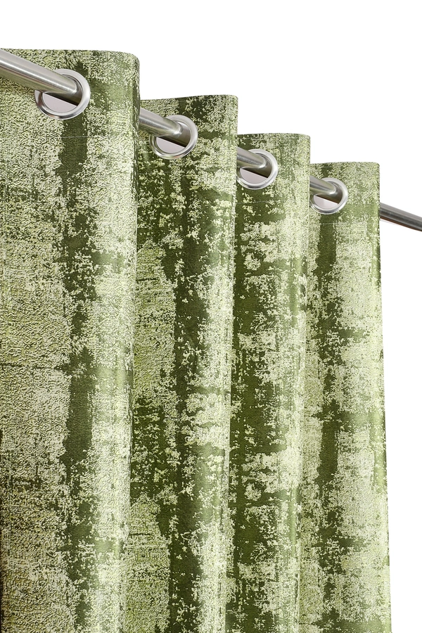 Panipat Textile Hub Polyester Eyelet Green Designer Print curtains Pack of 2 - Window (4x5 Feet)