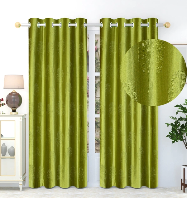Panipat Textile Hub Polyester Eyelet  Green Designer Punch Print curtains Pack of 2 - Window (4x5 Feet)