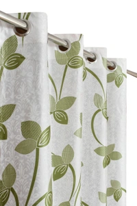 Panipat Textile Hub Polyester Eyelet Green Designer Print curtains Pack of 2 - Window (4x5 Feet)