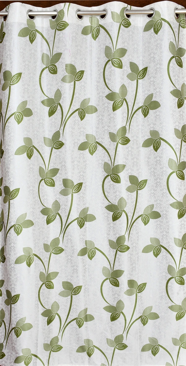 Panipat Textile Hub Polyester Eyelet Green Designer Print curtains Pack of 2 - Window (4x5 Feet)