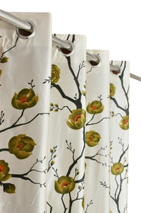 Panipat Textile Hub Polyester Eyelet Green Designer Print curtains Pack of 2 - Window (4x5 Feet)