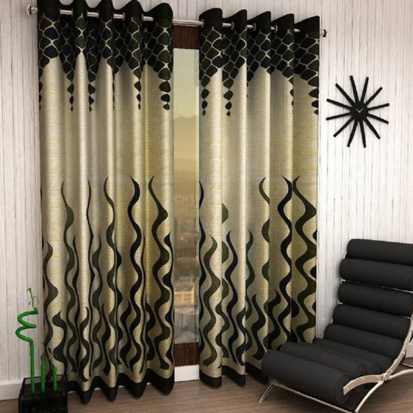 Panipat Textile Hub polyester Eyelet Green Printed Design curtains Pack of 2 - Window (4x5 Feet)