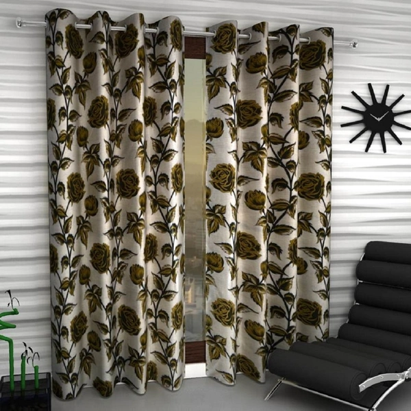 Panipat Textile Hub Polyester Eyelet Green Rose Printed Design curtains Pack of 2 - Window (4x5 Feet)