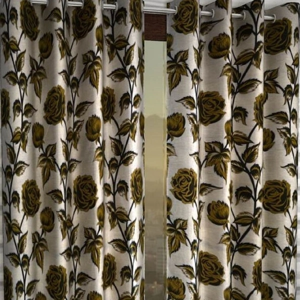 Panipat Textile Hub Polyester Eyelet Green Rose Printed Design curtains Pack of 2 - Window (4x5 Feet)
