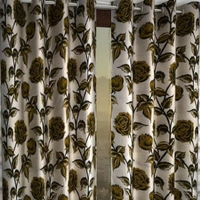 Panipat Textile Hub Polyester Eyelet Green Rose Printed Design curtains Pack of 2 - Window (4x5 Feet)