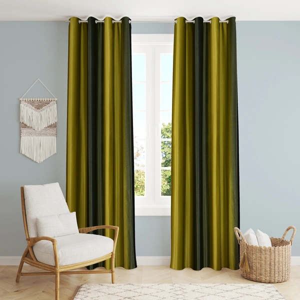 Panipat Textile Hub Polyester Eyelet Green Solid Long Crush  curtains Pack of 2 - Window (4x5 Feet)