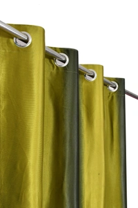 Panipat Textile Hub Polyester Eyelet Green Solid Long Crush  curtains Pack of 2 - Window (4x5 Feet)