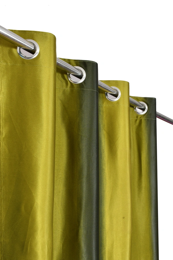 Panipat Textile Hub Polyester Eyelet Green Solid Long Crush  curtains Pack of 2 - Window (4x5 Feet)