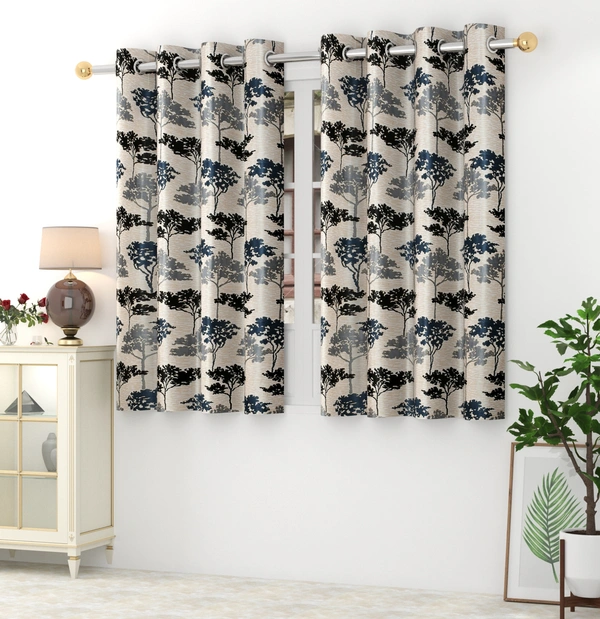 Panipat Textile Hub Polyester Eyelet Grey Printed Design curtains Pack of 2 - Window (4x5 Feet)
