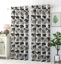 Panipat Textile Hub Polyester Eyelet Grey Printed Design curtains Pack of 2 - Window (4x5 Feet)