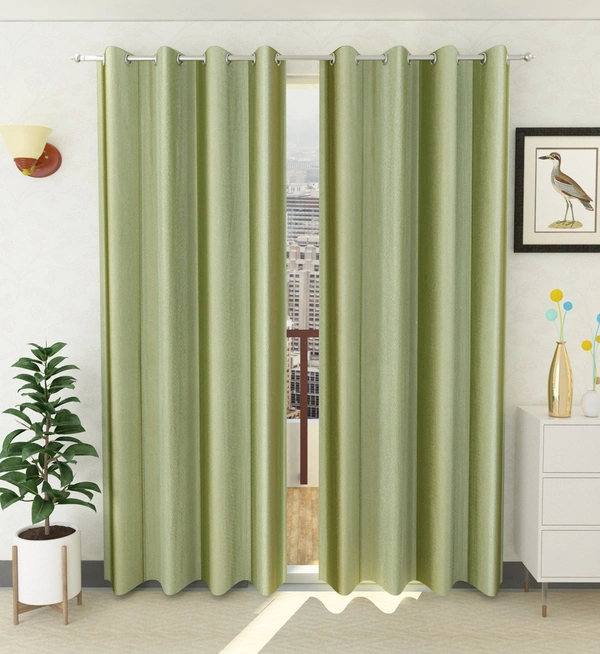 Panipat Textile Hub Polyester Eyelet Light Green Solid Plain curtains Pack of 2 - Door (4x7 Feet)