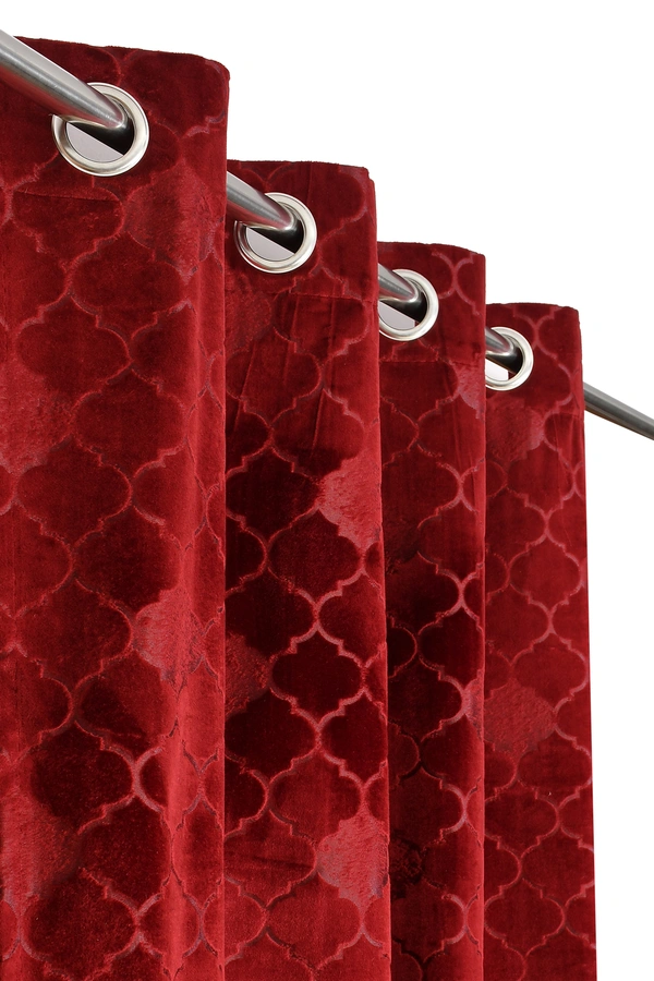 Panipat Textile Hub Polyester Eyelet Maroon Designer Print Velvet Blackout curtains Pack of 2 - Window (4x5 Feet)