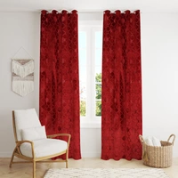 Panipat Textile Hub Polyester Eyelet Maroon Designer Print Velvet Blackout curtains Pack of 2 - Window (4x5 Feet)