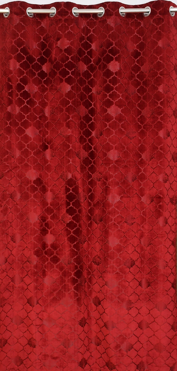 Panipat Textile Hub Polyester Eyelet Maroon Designer Print Velvet Blackout curtains Pack of 2 - Window (4x5 Feet)