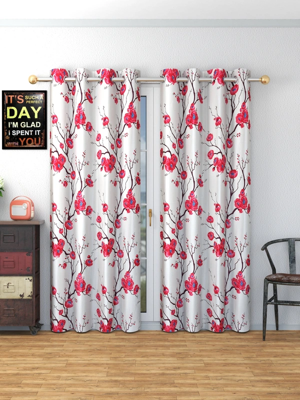 Panipat Textile Hub Polyester Eyelet Maroon Designer Print curtains Pack of 2 - Door (4x7 Feet)