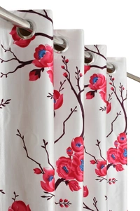 Panipat Textile Hub Polyester Eyelet Maroon Designer Print curtains Pack of 2 - Door (4x7 Feet)
