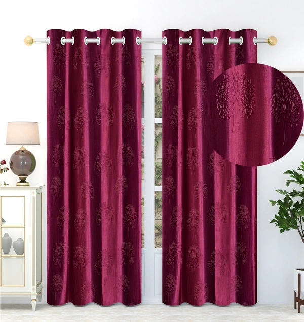 Panipat Textile Hub Polyester Eyelet  Maroon Designer Punch Print curtains Pack of 2 - Window (4x5 Feet)