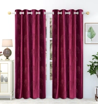 Panipat Textile Hub Polyester Eyelet  Maroon Designer Punch Print curtains Pack of 2 - Window (4x5 Feet)
