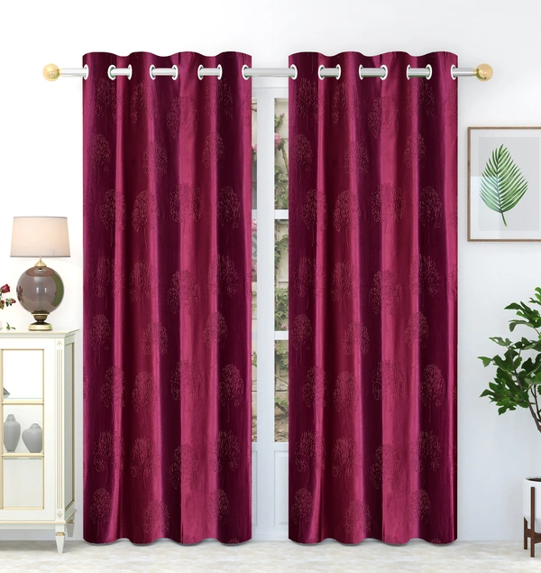 Panipat Textile Hub Polyester Eyelet  Maroon Designer Punch Print curtains Pack of 2 - Window (4x5 Feet)