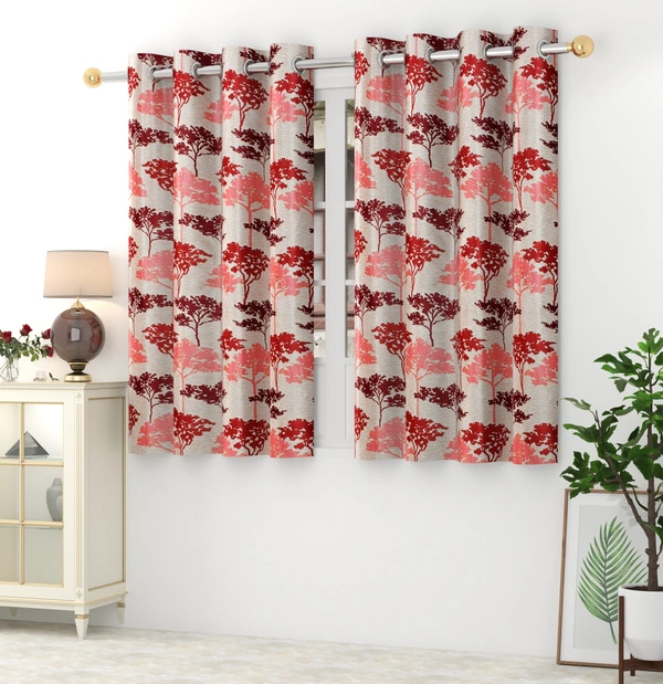 Panipat Textile Hub Polyester Eyelet Maroon Printed Design curtains Pack of 2 - Window (4x5 Feet)