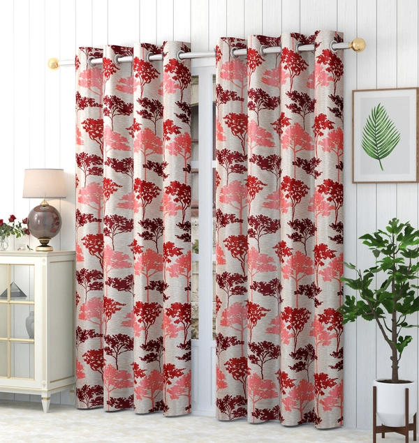 Panipat Textile Hub Polyester Eyelet Maroon Printed Design curtains Pack of 2 - Window (4x5 Feet)