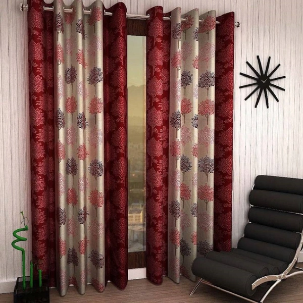 Panipat Textile Hub Polyester Eyelet Maroon Printed Design curtains Pack of 2 - Window (4x5 Feet)
