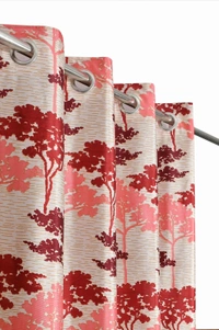 Panipat Textile Hub Polyester Eyelet Maroon Printed Design curtains Pack of 2 - Window (4x5 Feet)