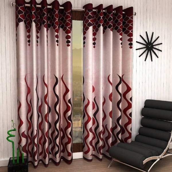 Panipat Textile Hub polyester Eyelet Maroon Printed Design curtains Pack of 2 - Window (4x5 Feet)