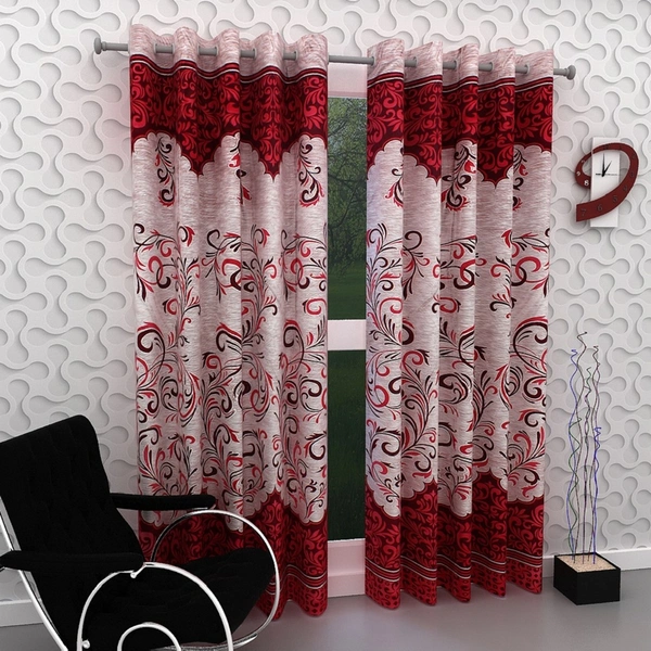 Panipat Textile Hub polyester Eyelet Maroon Printed Design curtains Pack of 2 - Window (4x5 Feet)