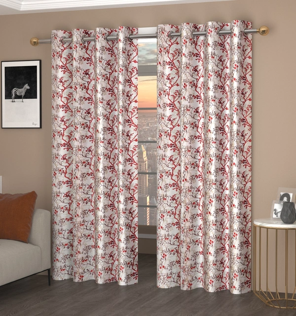 Panipat Textile Hub Polyester Eyelet Marron Designer Print curtains Pack of 2 - Window (4x5 Feet)
