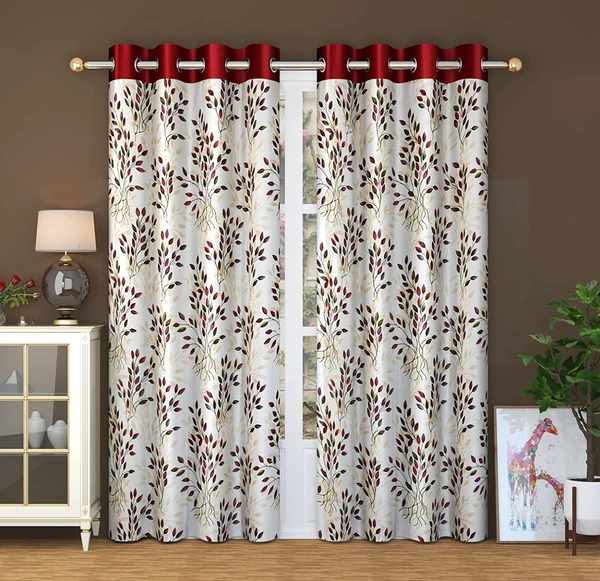 Panipat Textile Hub Polyester Eyelet Marron Designer Print curtains Pack of 2 - Window (4x5 feet)