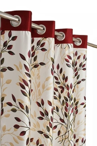Panipat Textile Hub Polyester Eyelet Marron Designer Print curtains Pack of 2 - Window (4x5 feet)