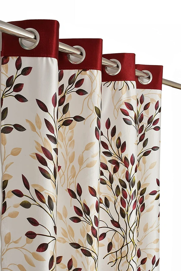 Panipat Textile Hub Polyester Eyelet Marron Designer Print curtains Pack of 2 - Window (4x5 feet)