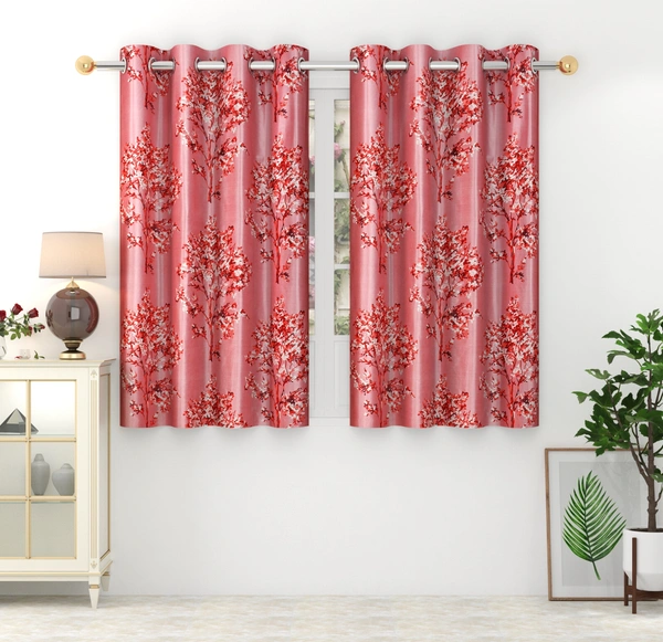 Panipat Textile Hub polyester Eyelet Mroon Printed Design curtains Pack of 2 - Window (4x5 Feet)