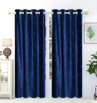 Panipat Textile Hub Polyester Eyelet  Navy Blue Designer Punch Print curtains Pack of 2 - Window (4x5 Feet)