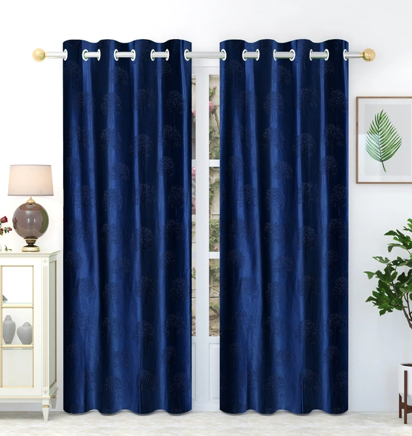 Panipat Textile Hub Polyester Eyelet  Navy Blue Designer Punch Print curtains Pack of 2 - Window (4x5 Feet)